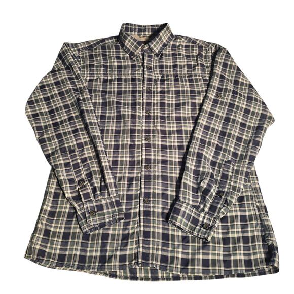 Men's Eddie Bauer size (S) navy and green plaid design long sleeve shirt - Picture 1 of 6